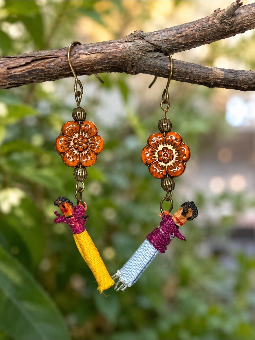 SOLD

Guatemalan Worry Doll Earrings, Folk Art Boho Statement Earrings